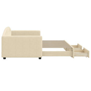 Dagbädd utdragbar med lådor gräddvit 90x200 cm tyg