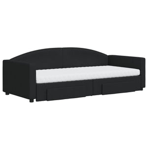 Dagbädd utdragbar med lådor svart 90x200 cm tyg