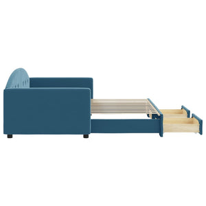 Dagbädd utdragbar med lådor blå 90x200 cm sammet