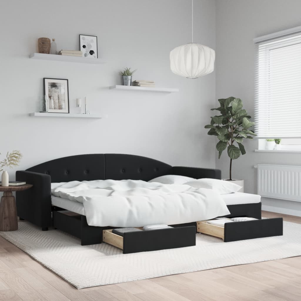 Dagbädd utdragbar med lådor svart 90x200 cm sammet