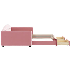 Dagbädd utdragbar med lådor rosa 100x200 cm sammet