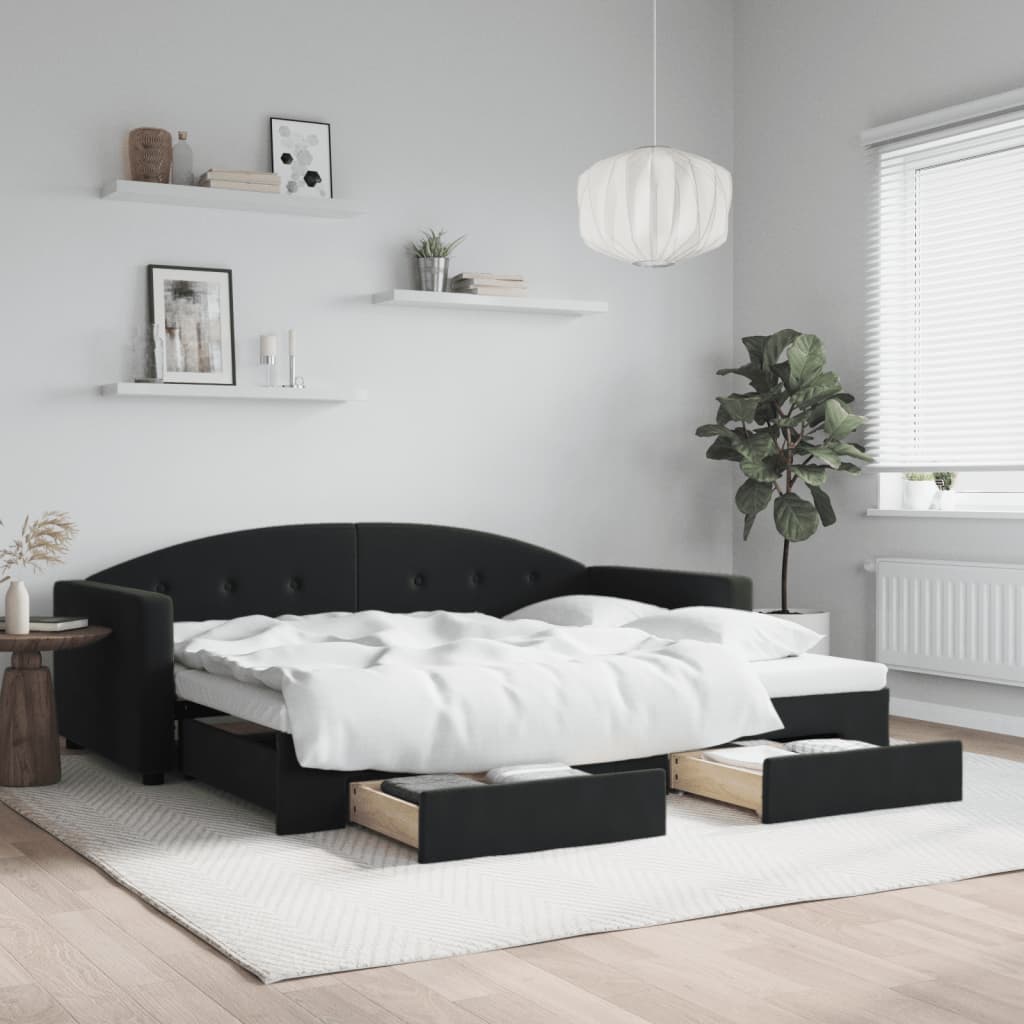 Dagbädd utdragbar med lådor svart 90x190 cm sammet