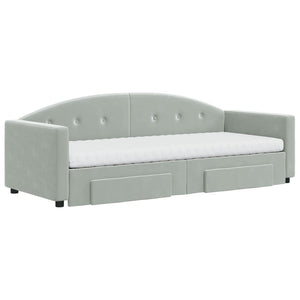 Dagbädd utdragbar med lådor ljusgrå 80x200 cm sammet