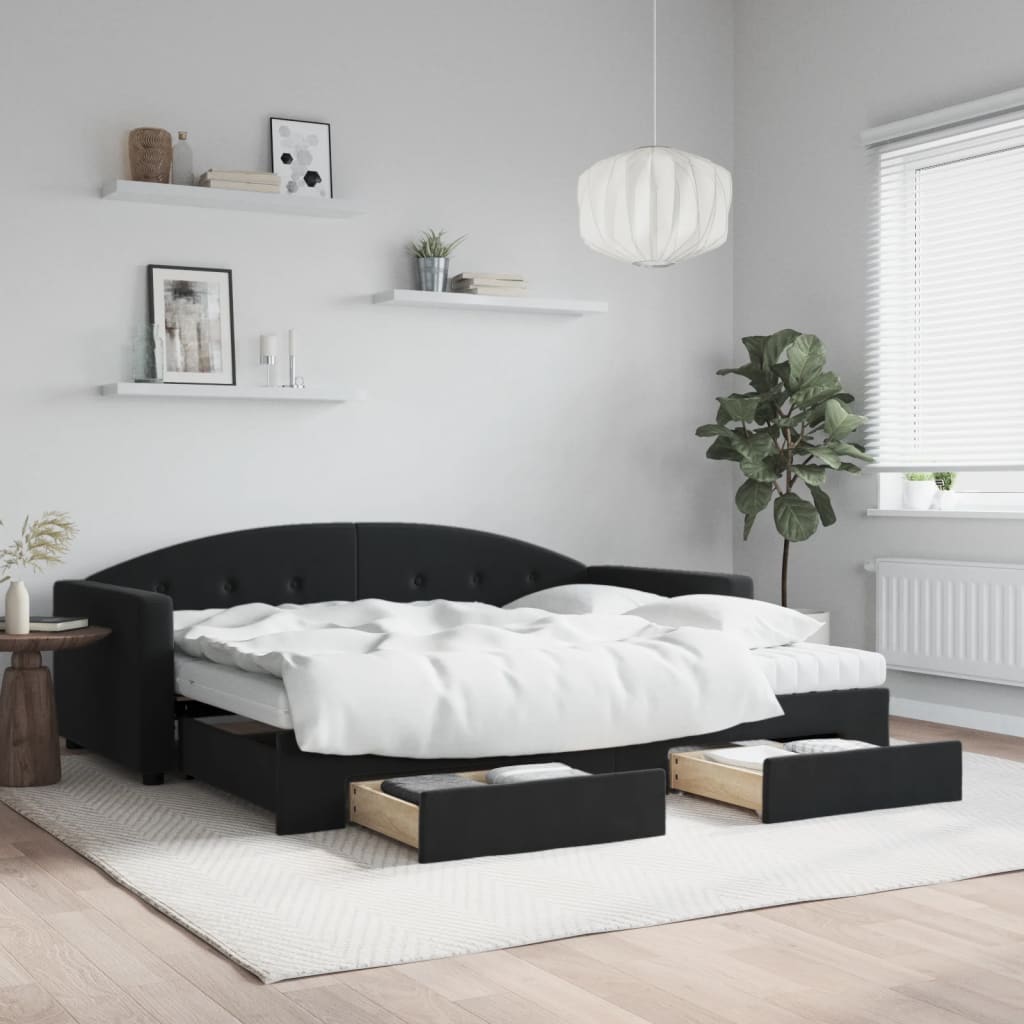 Dagbädd utdragbar med lådor svart 90x200 cm sammet