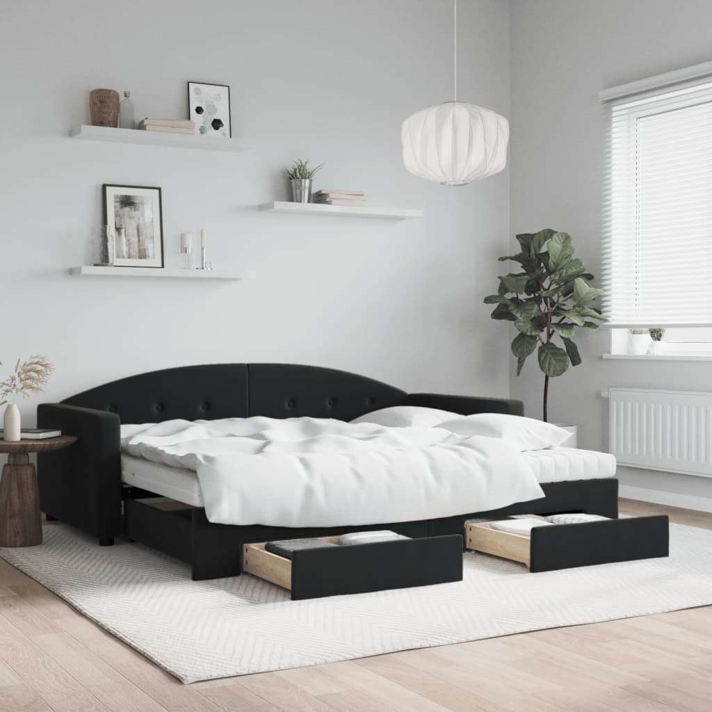 Dagbädd utdragbar med lådor svart 90x190 cm sammet
