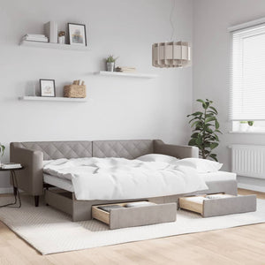 Dagbädd utdragbar med lådor taupe 90x200 cm tyg