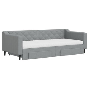 Dagbädd utdragbar med lådor ljusgrå 90x200 cm tyg