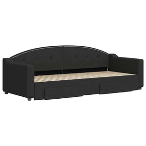 Dagbädd utdragbar med lådor svart 80x200 cm tyg