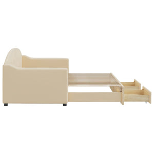 Dagbädd utdragbar med lådor gräddvit 80x200 cm tyg
