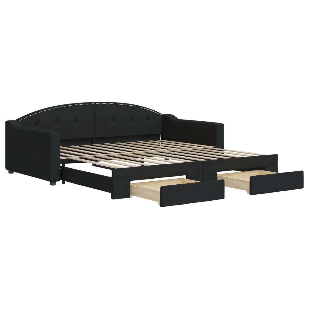 Dagbädd utdragbar med lådor svart 100x200 cm tyg