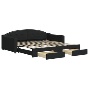 Dagbädd utdragbar med lådor svart 100x200 cm tyg