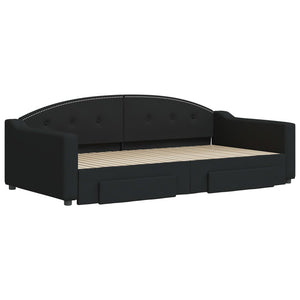 Dagbädd utdragbar med lådor svart 100x200 cm tyg