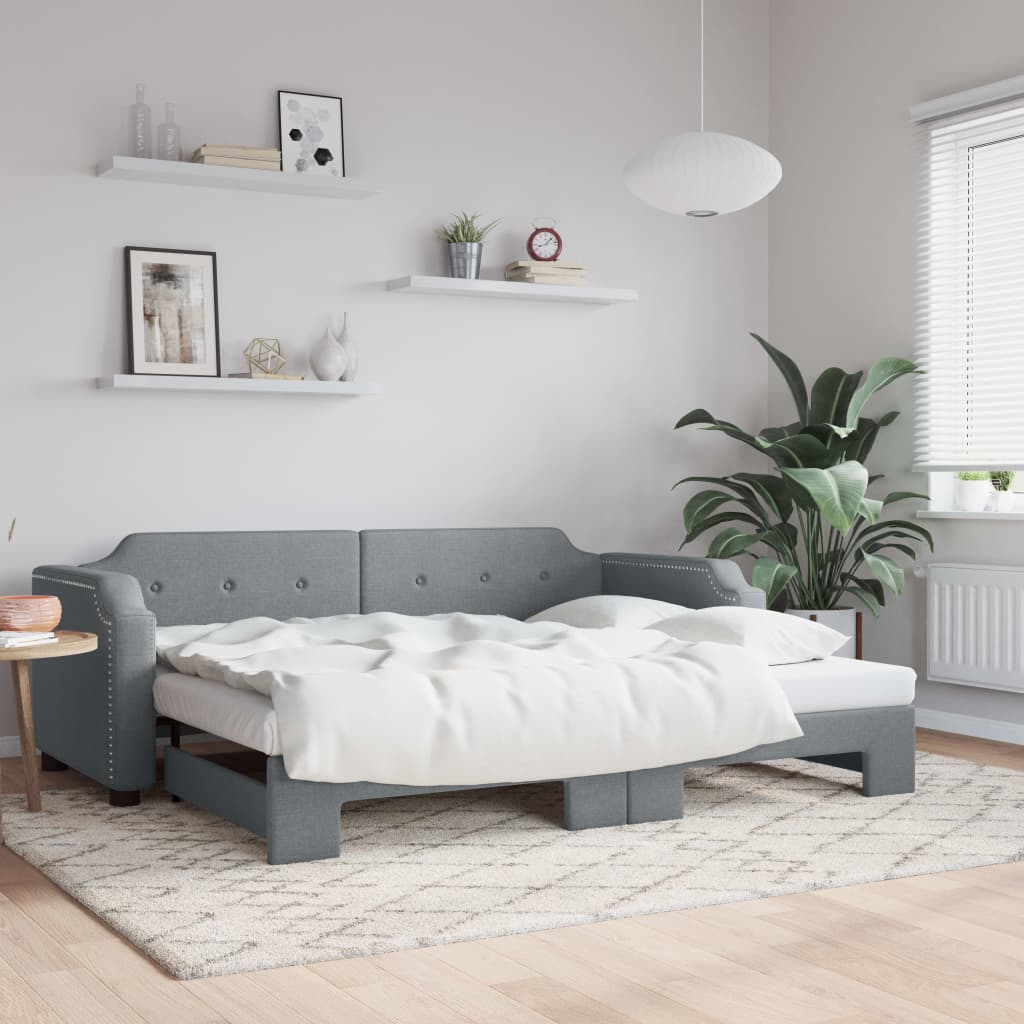 Dagbädd utdragbar ljusgrå 100x200 cm tyg