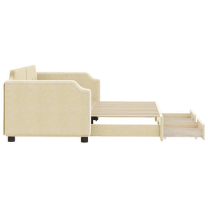 Dagbädd utdragbar med lådor gräddvit 90x200 cm tyg