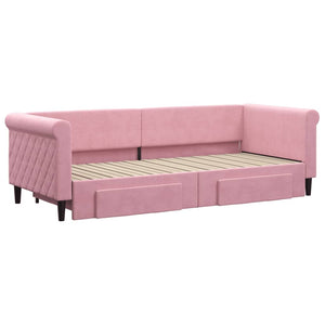 Dagbädd utdragbar med lådor rosa 80x200 cm sammet