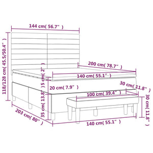 Ramsäng med madrass ljusgrå 140x200 cm sammet