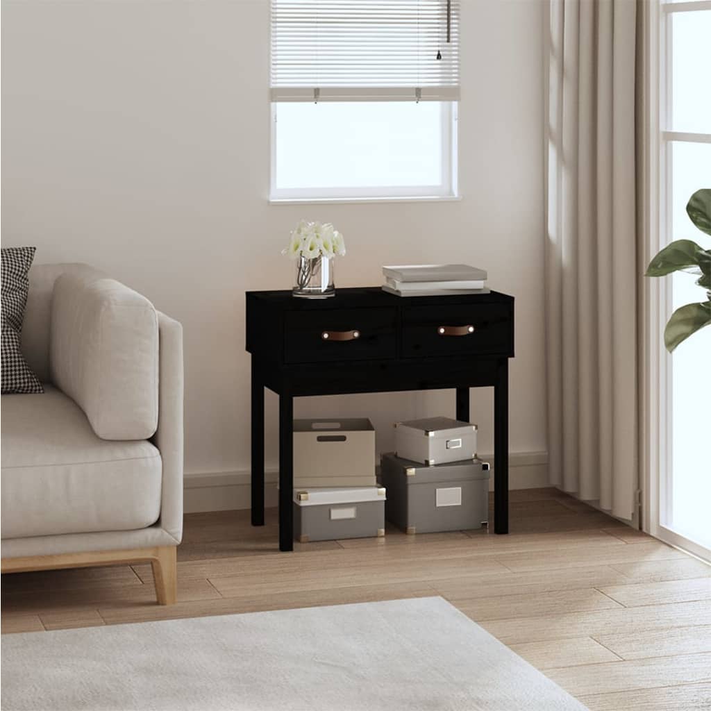 Konsolbord svart 76,5x40x75 cm massiv furu