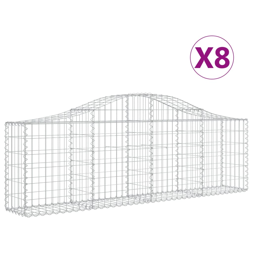 Gabioner bågformade 8 st 200x30x60/80 cm galvaniserat järn