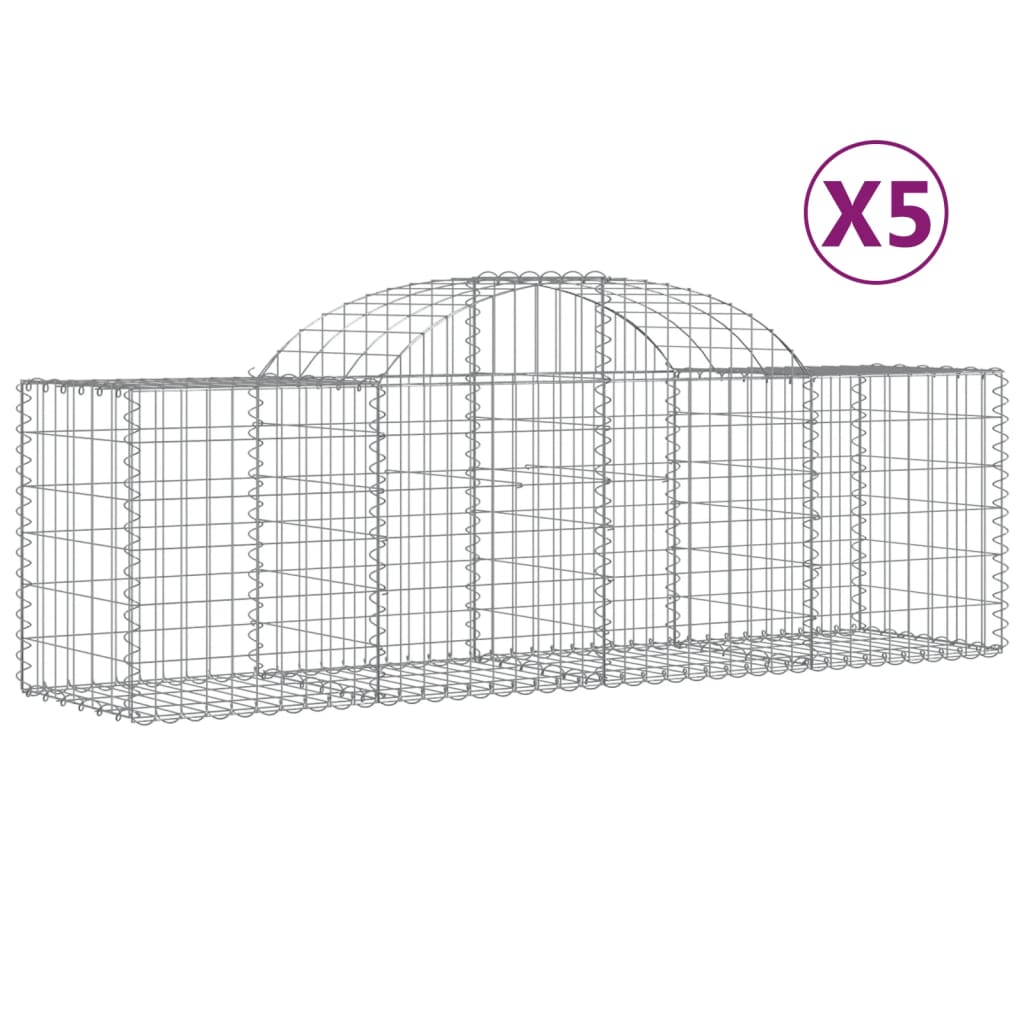 Gabioner bågformade 5 st 200x50x60/80 cm galvaniserat järn