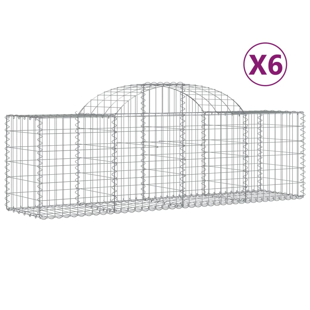 Gabioner bågformade 6 st 200x50x60/80 cm galvaniserat järn