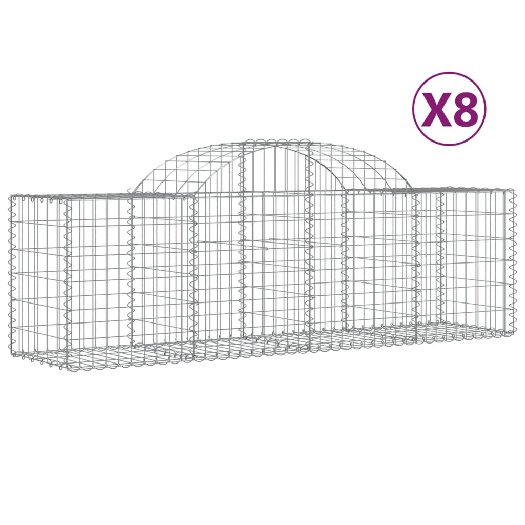Gabioner bågformade 8 st 200x50x60/80 cm galvaniserat järn