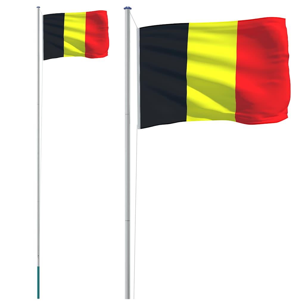 Belgiens flagga och flaggstång 6,08 m aluminium