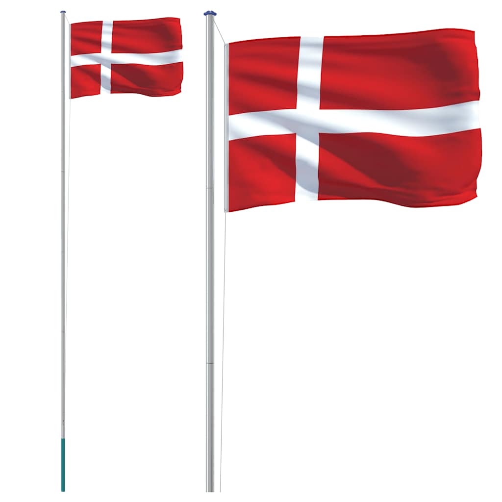 Danmarks flagga med flaggstång 6,08 m aluminium