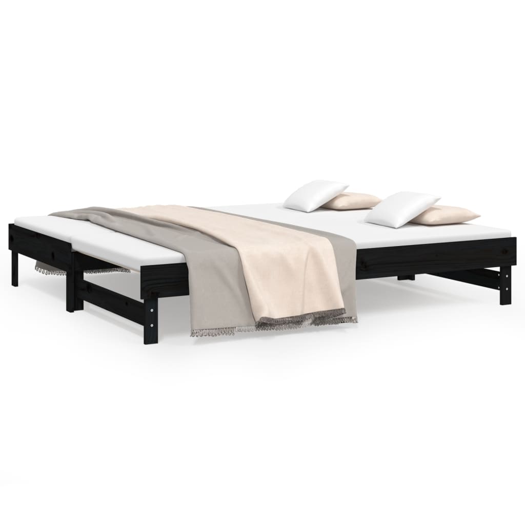Utdragbar dagbädd svart 2x(90x200) cm massiv furu