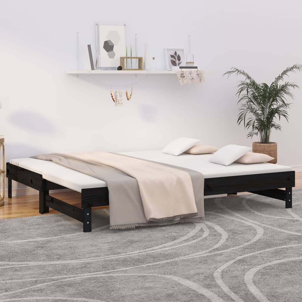 Utdragbar dagbädd svart 2x(90x200) cm massiv furu