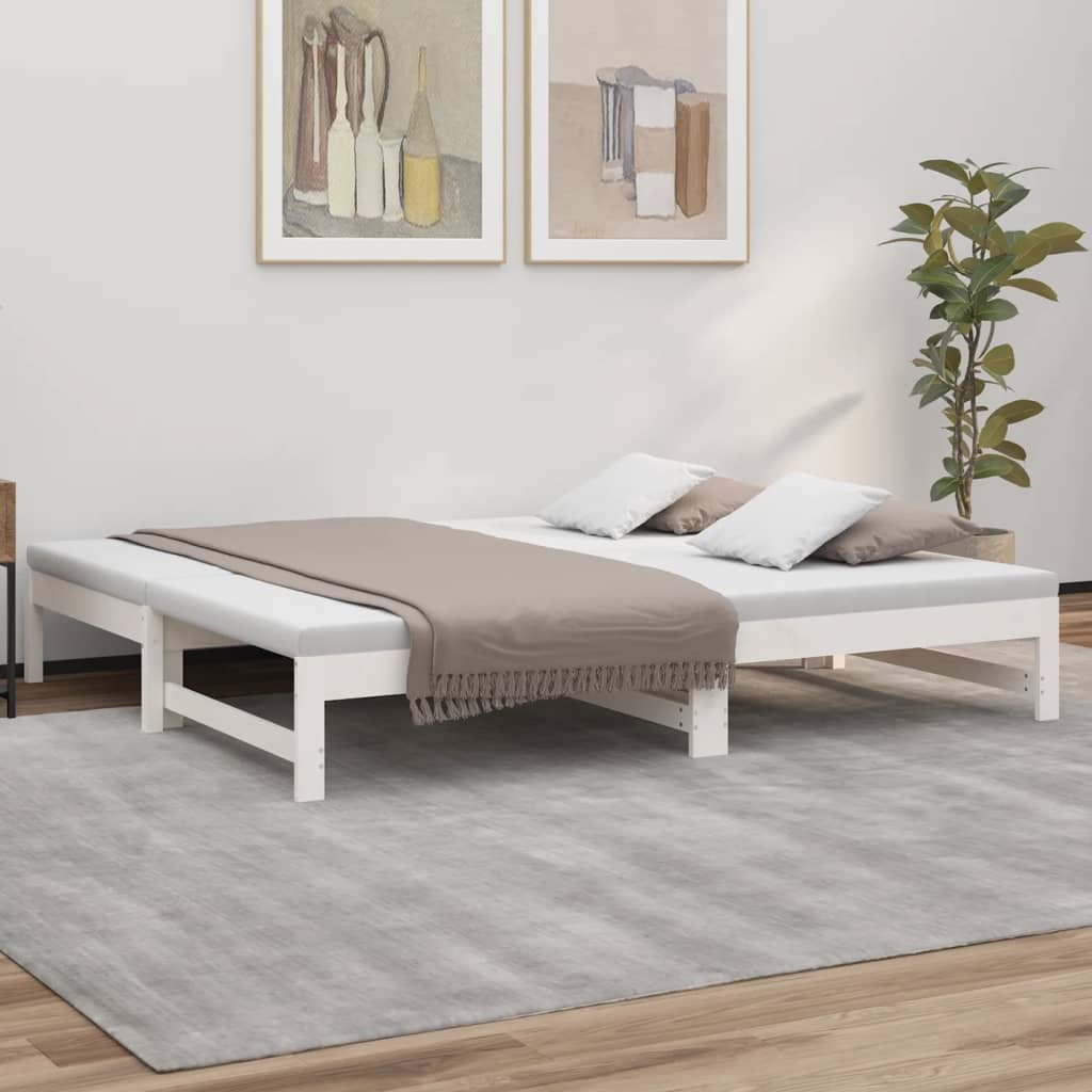 Utdragbar dagbädd vit 2x(90x190) cm massiv furu