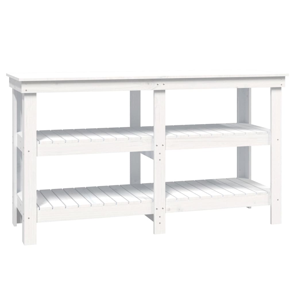 Arbetsbänk med hylla Vit 142,5 x 50 x 80 cm Massiv furu