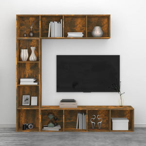 Bokhylla/TV-bänk 3 delar set Rökfärgad ek 180x30x180 cm