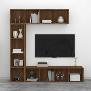 Bokhylla/TV-bänk 3 delar set Brun ek 180x30x180 cm