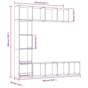 Bokhylla/TV-bänk 3 delar set Brun ek 180x30x180 cm