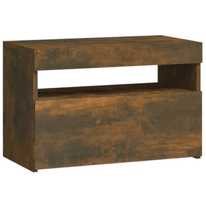 Sängbord med LED-belysning rökfärgad ek 60x35x40 cm