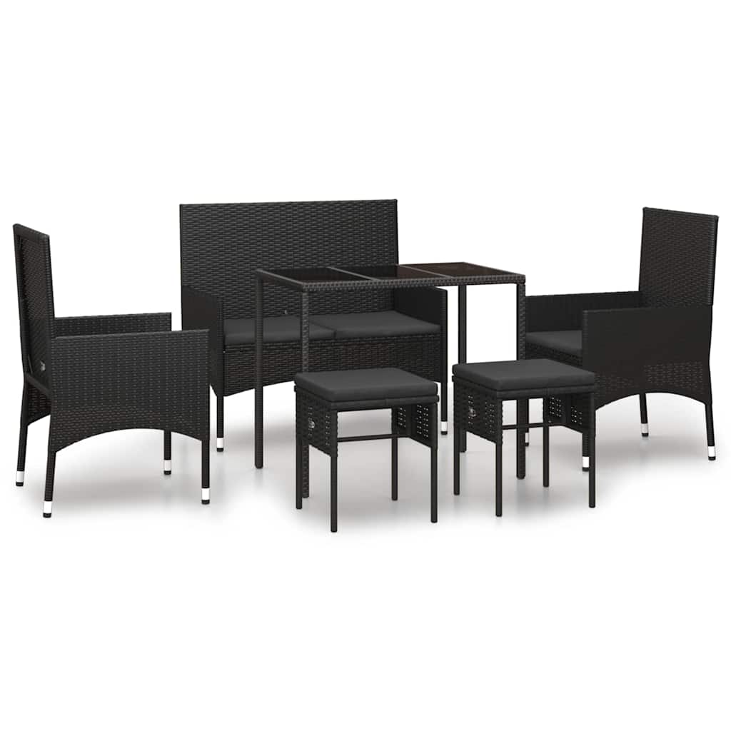 Loungegrupp med dynor 6 delar svart konstrotting