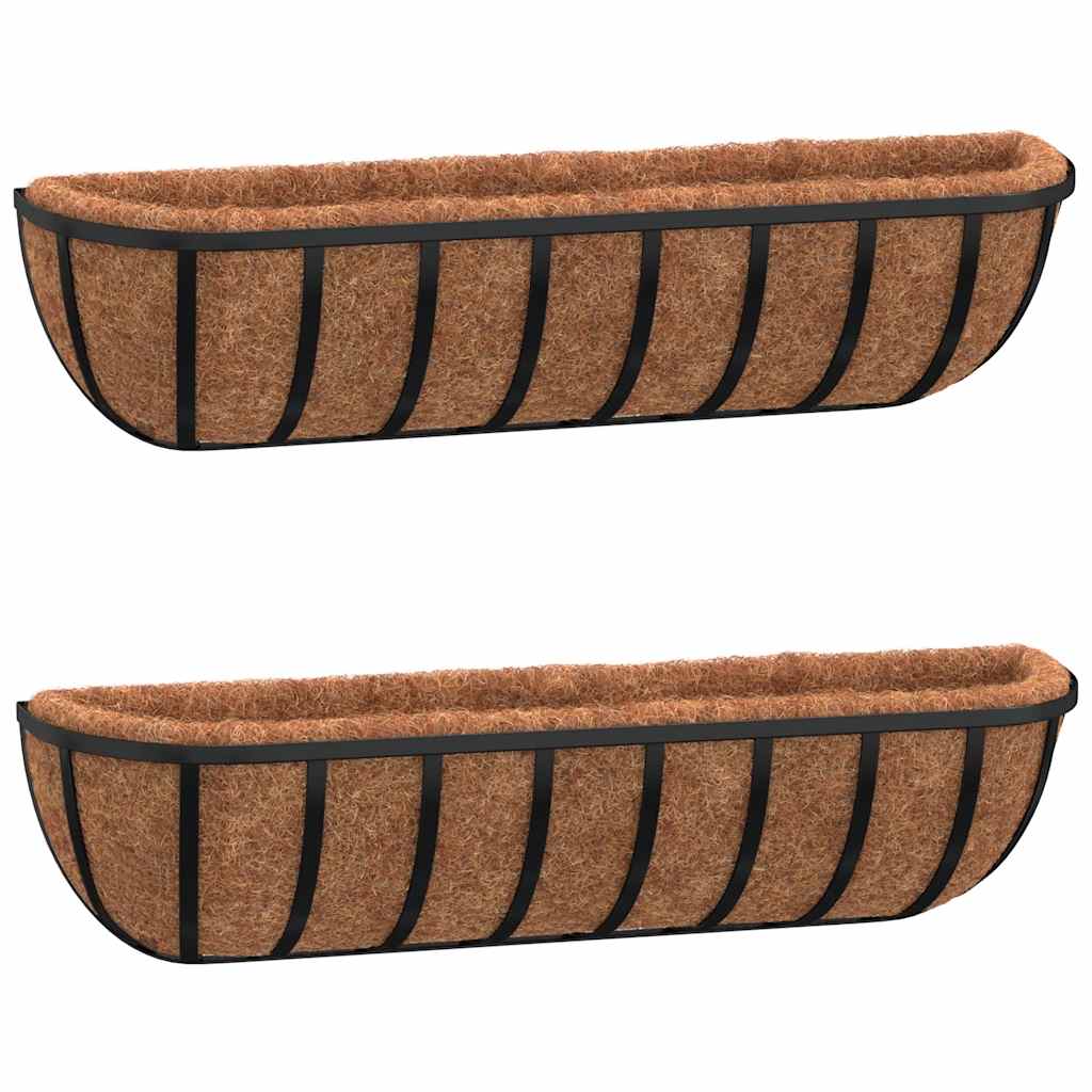 Blomlådor 2 st med kokosfibrer svart 61x19x16 cm stål