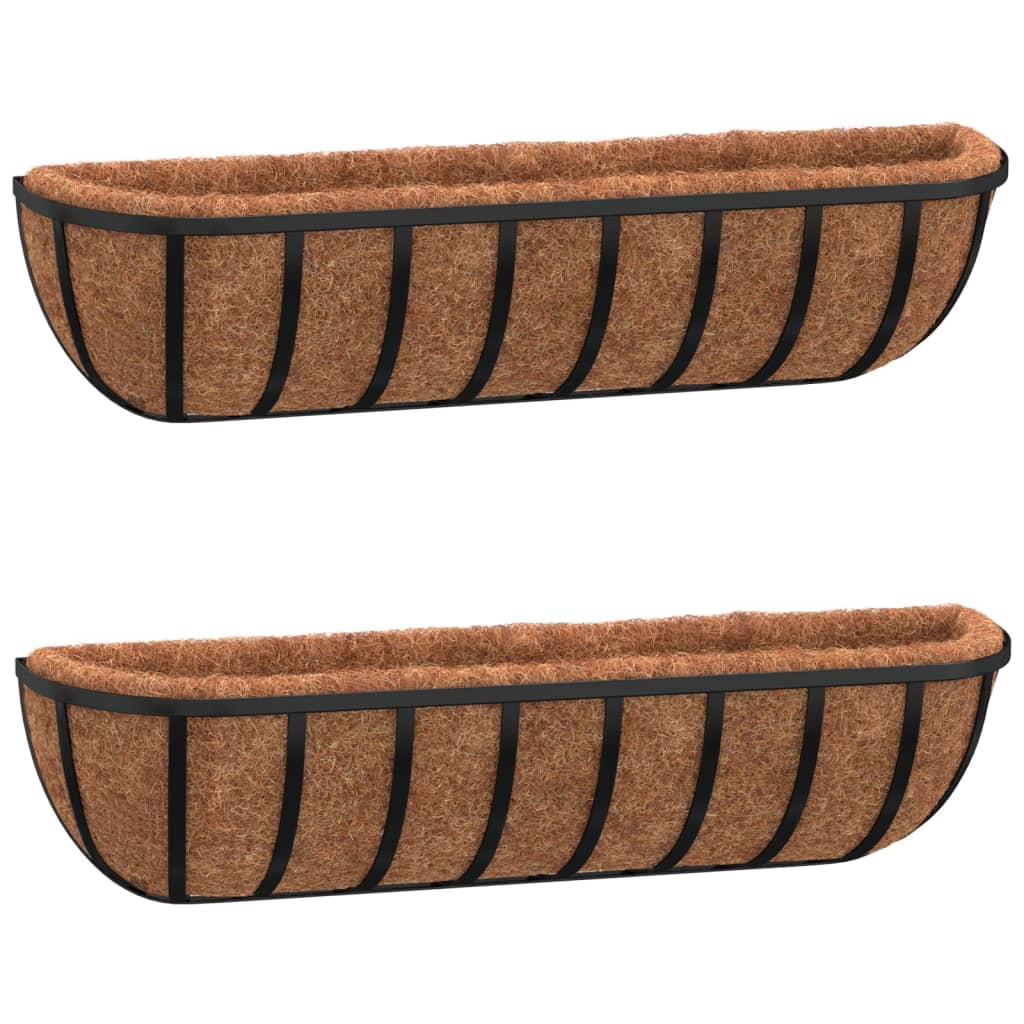 Blomlådor 2 st med kokosfibrer svart 76x21x16 cm stål
