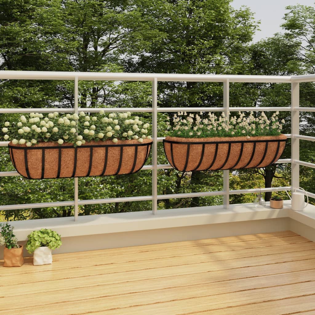 Blomlådor 2 st med kokosfibrer svart 76x21x16 cm stål