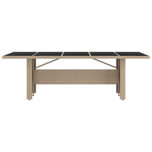 Trädgårdsbord med glasskiva beige konstrotting&härdat glas