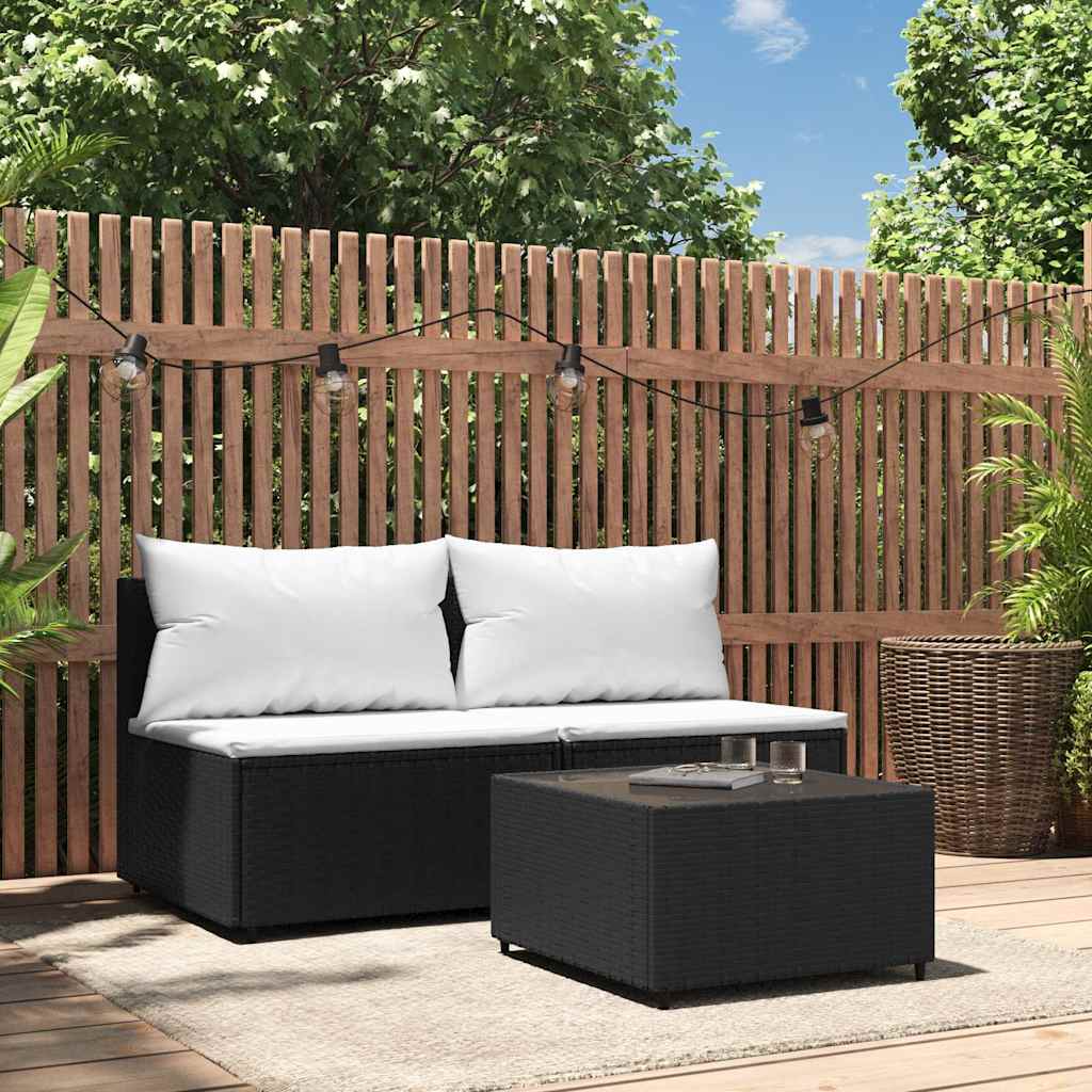 Loungegrupp för trädgården med dynor 3 delar svart konstrotting
