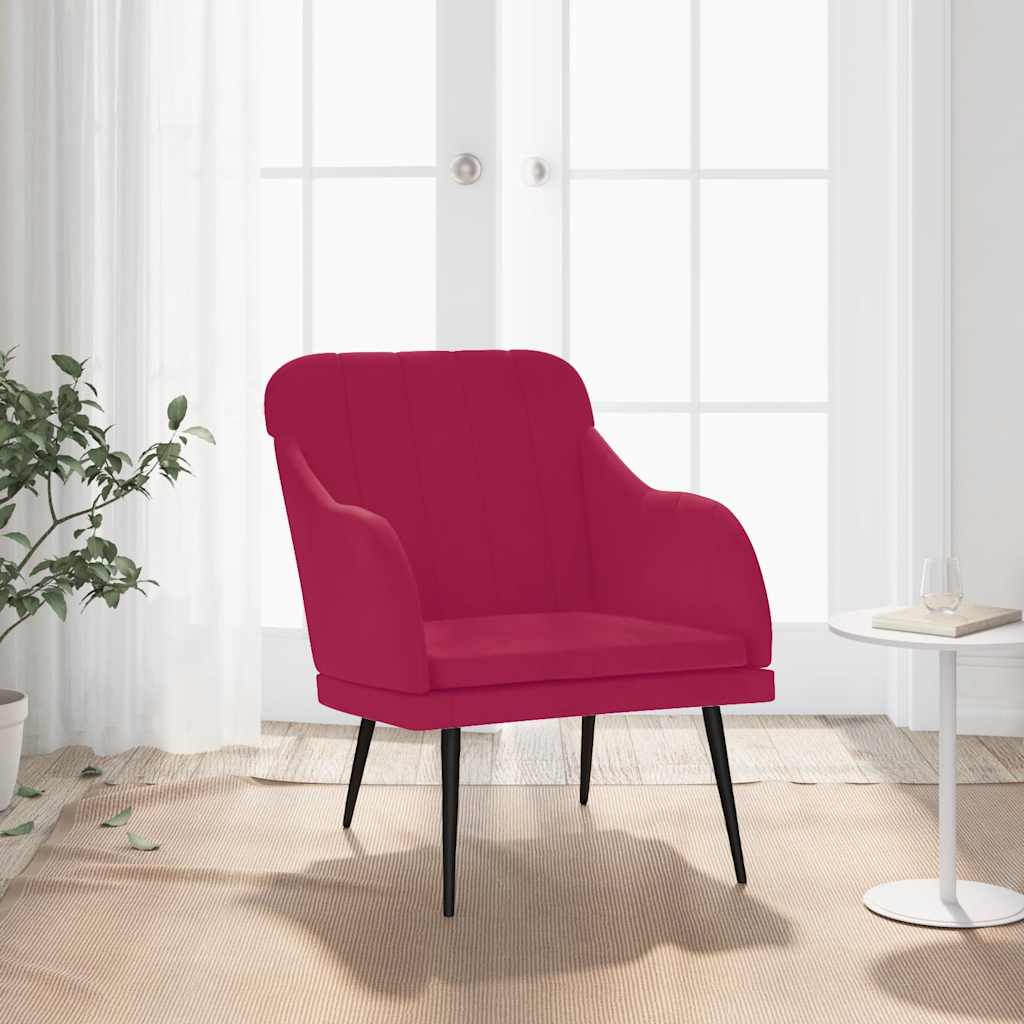 Fåtölj vinröd 63x76x80 cm sammet