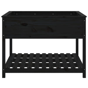Odlingslåda med hylla svart 111,5x111,5x81 cm massiv furu