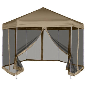Pop-Up tält sexkantigt med sidoväggar 3,6x3,1 m taupe 220g/m²