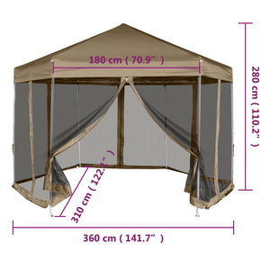 Pop-Up tält sexkantigt med sidoväggar 3,6x3,1 m taupe 220g/m²