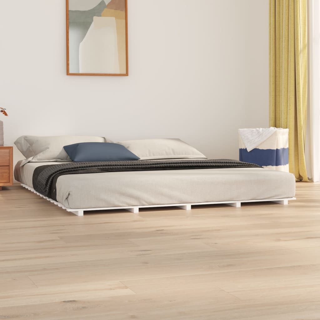 Sängram vit 200x200 cm massiv furu