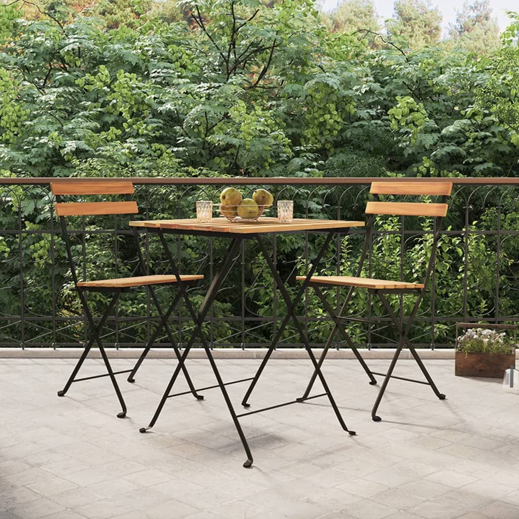 Hopfällbara caféstolar 2 st massiv teak och stål