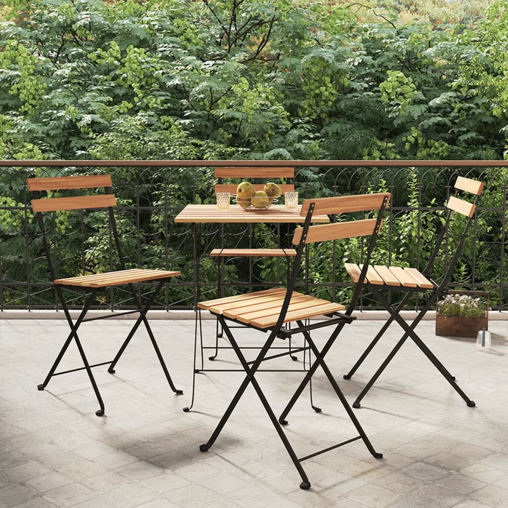 Hopfällbara caféstolar 4 st massiv teak och stål