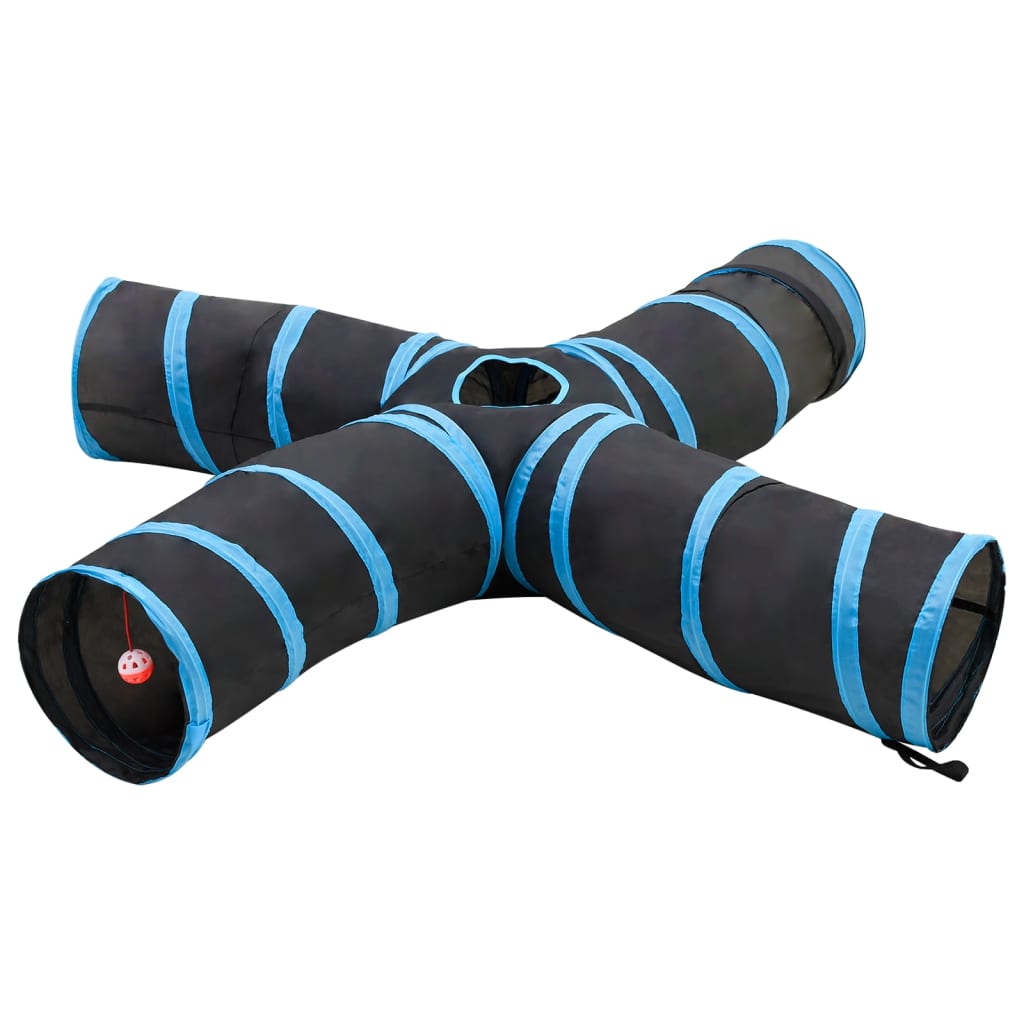4-vägs kattunnel svart och blå 25 cm polyester