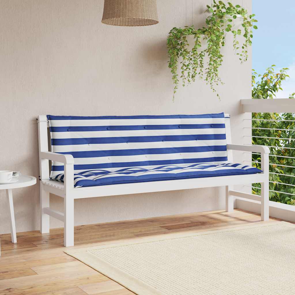 Bänkdynor 2 st blå&vit randig 150x50x7 cm tyg